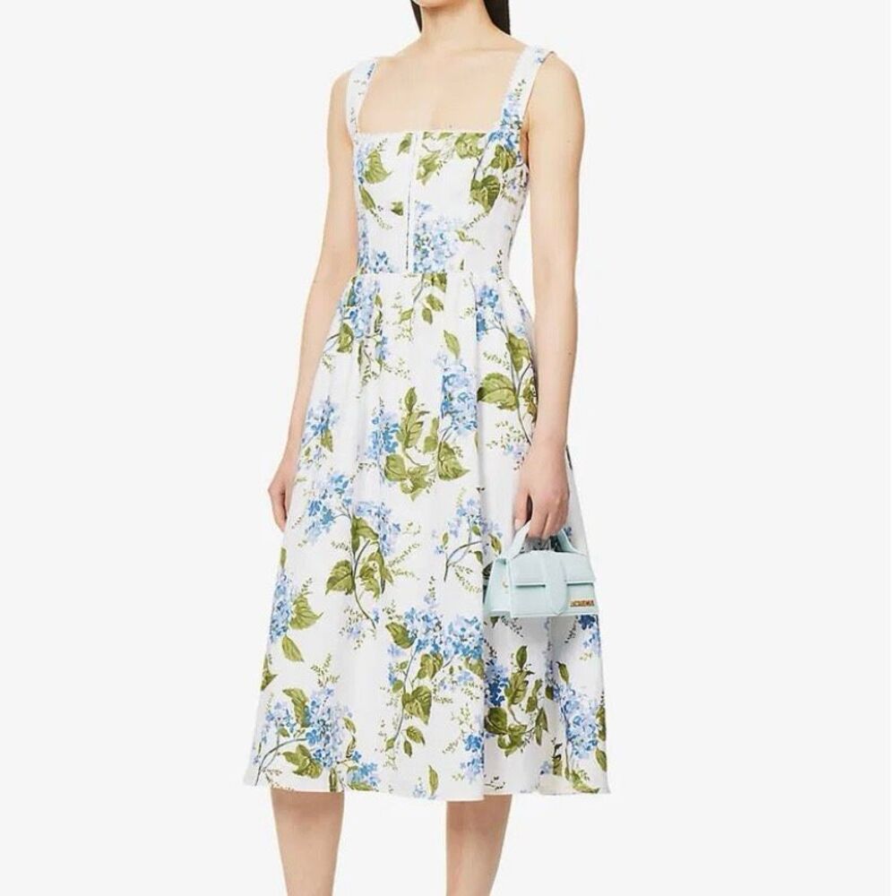 Reformation Tagliatelle Floral Linen Midi Dress Riviera Print Sleeveless 8 White - Picture 12 of 14